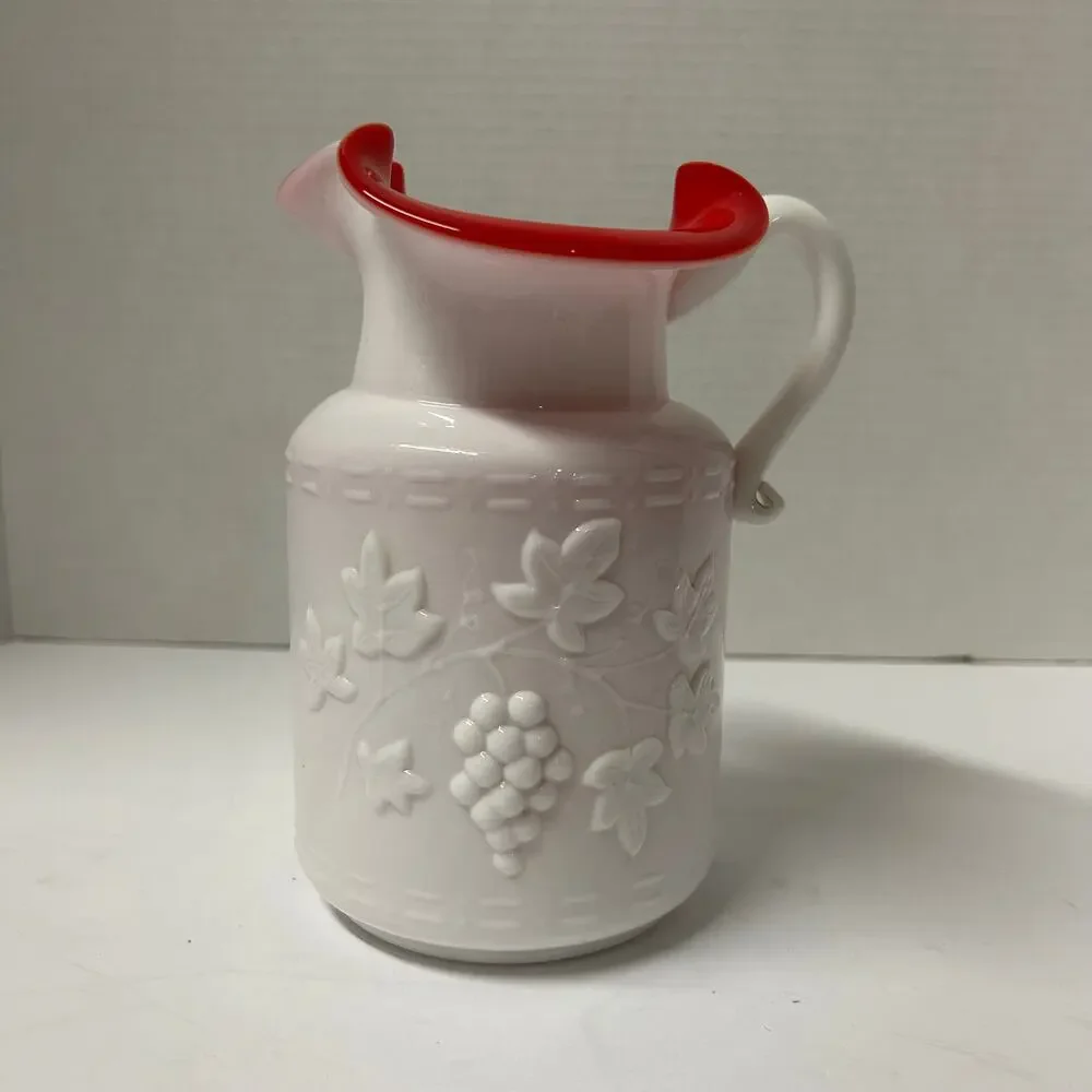 Vintage 1960's Kanawha Milk Glass Pitcher Encased with Red Glass